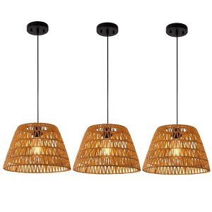 YANSUN 3-Pack1-Light Farmhouse Boho Pendant Light with Natural Woven Shade No Bulbs Included for Dining Room or Entryway - 1 of 1