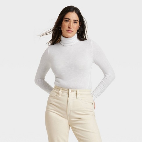 Women\'s Long Sleeve Mock Turtleneck T-shirt - Universal Thread™ White S :  Target