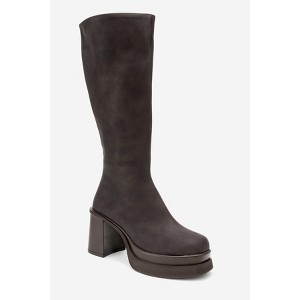 Carm - Brown Nubuck Platform Mid Calf Boot (Women) brown nubuck 5.5 Forever & Always Shoes US - 1 of 4