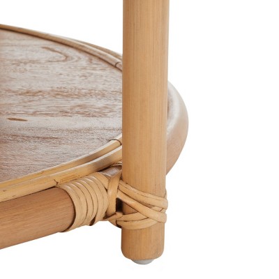 Natural Mango Wood Round Coffee Table with Rattan Mesh