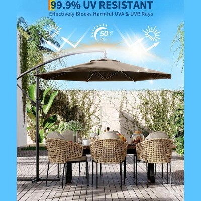 10FT Patio Cantilever Umbrella with Cross Base, Outdoor Umbrellas with Infinite Tilt and Crank Lift, Fade Resistant Canopy for Patio Backyard Pool