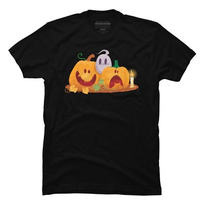 Men's Design By Humans Halloween Cartoon Pumpkins And Ghost By VectorVillain T-Shirt