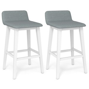 Tangkula 29" Upholstered Barstools w/ Low Back Footrest & Wood Legs for Kitchen Island - 1 of 4