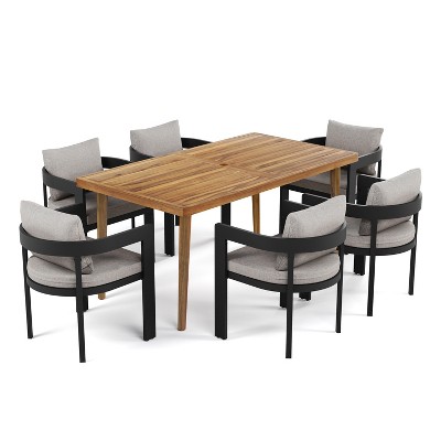Christopher Knight Home Ofer 7 Pieces Aluminum and Acacia Wood Dining Set