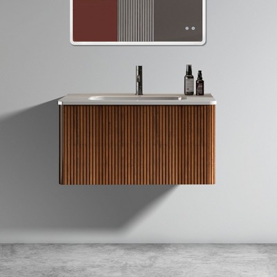NicBex Floating Bathroom Vanity with Sink,Bathroom Sink Vanity with Drawer,24/30/36 inch Bathroom Sink Cabinet for Bathroom,Walnut/Oak/Black