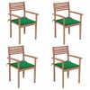 vidaXL Set of 4 Solid Teak Wood Patio Chairs with Green Cushions - Versatile Outdoor Furniture - Finely Sanded and Weather-Resistant - 2 of 4