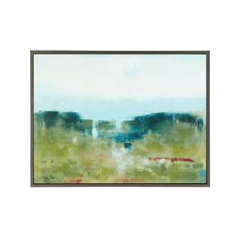 40.5" x 30.5" Morning Fields Green Hand Embellished Framed Canvas Blue