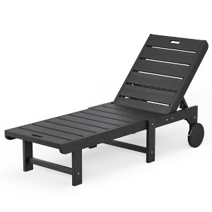 Patio Chaise Lounge Chair Outdoor, HDPS Material, Outdoor Pool Lounge Chairs with 5-Position Backrest, with Wheels for Outside, Poolside, Beach - 1 of 4