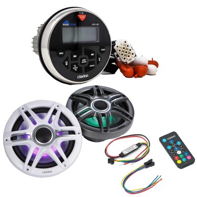 Clarion GR1BT Digital Media Receiver (Gauge Style) with CMSP-771RGB-SWG 7.7-inch Premium Marine Coaxial Speakers, Sport Grilles RGB LED & Lighting ...