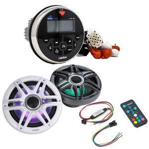 Clarion GR1BT Digital Media Receiver (Gauge Style) with CMSP-771RGB-SWG 7.7-inch Premium Marine Coaxial Speakers, Sport Grilles RGB LED & Lighting ... - 1 of 4