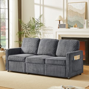 Kumasinova Retractable 3 Seater Sofa,Corduroy Couch with Side Pockets,Wheels,Couches for Living Room,Apartment,Office - 1 of 4