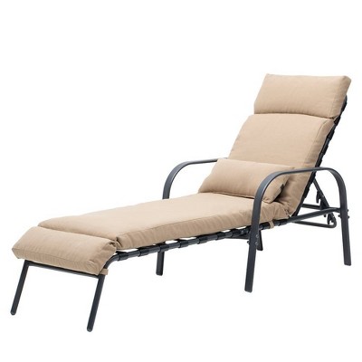 Adjustable Chaise Lounge Chair with Cushion & Pillow - Tan - Crestlive Products