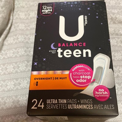 Balance Ultra Thin Overnight Pads with Wings Sized for Teens, 24 units – U  by Kotex : Pads and cup