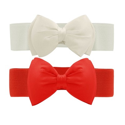 Allegra K Women Elastic Belt Wide Stretchy Cute Bowknot Wedding 2 Pc Fuchsia and Black Fit Waist:24 - 32 inches