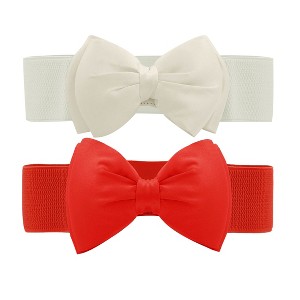 Allegra K Women Elastic Belt Wide Stretchy Cute Bowknot Wedding 2 Pc Fuchsia and Black Fit Waist:24 - 32 inches - 1 of 4