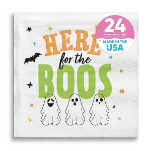 Big Dot of Happiness Here for the Boos Party Napkins, Ghost Halloween Party Decor, White 3-Ply Paper Beverage Cocktail Napkins - 24 Count - 1 of 4