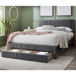 NicBex Modern Queen Upholstered Bed Frame with Corduroy Headboard and 1 Drawer,Solid Wood Slats Support,No Box Spring Needed,Easy Assembly - 1 of 4