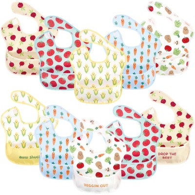 Hudson Baby Infant Waterproof Polyester Bibs 10pk, Veggies