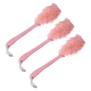 Unique Bargains Body Bath Scrubber with Long Handle for Skin Exfoliating PP Mesh 3 Pcs - 1 of 4