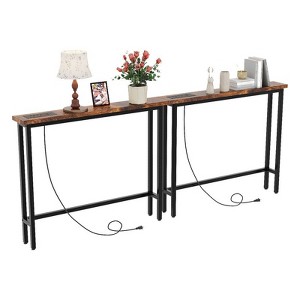 VINGLI Rust Brown 2-piece Set Melamine + Iron Hallway Table with Power Strip - 1 of 4
