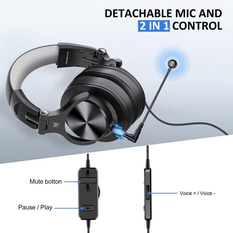 OneOdio A71D Computer Wired Over Ear Headset with 40mm Speaker and Detachable Boom Microphone for PC Gaming, Video Calls, and More, Black, 4 of 7
