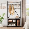 Hall Tree with Bench, Coat and Shoe Rack, Wooden Entryway Bench with Coat Rack, Industrial Freestanding Coat Rack with Shoe Storage for Hallway,Grey - 2 of 4