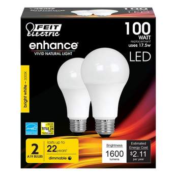 Feit Electric Enhance A19 E26 (Medium) LED Bulb Bright White 100 Watt Equivalence 2 pk