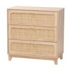 Elsbeth Wood and Natural Rattan 3 Drawer Storage Cabinet Oak Brown/Natural Brown - Baxton Studio - 2 of 4