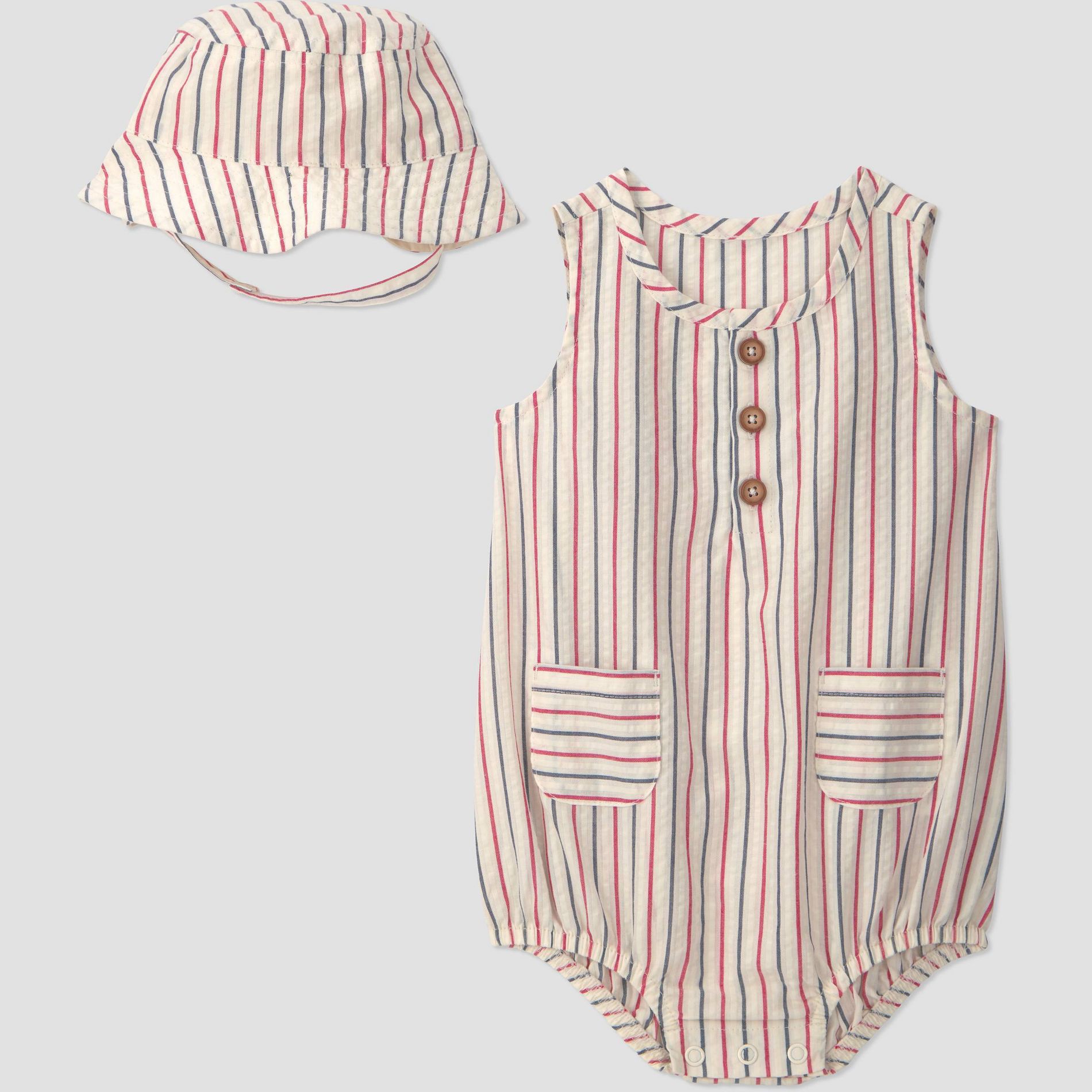 Carter's Just One You® Baby Boys' Striped Americana Bubble Romper and Hat Set - Blue/Red