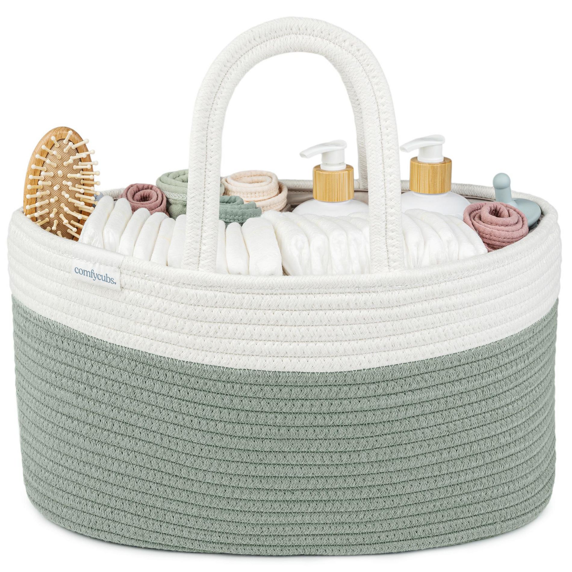 Large Portable Baby Diaper Caddy Organizer Nursery Storage Bin and Car Travel Basket by Comfy Cubs - Sage