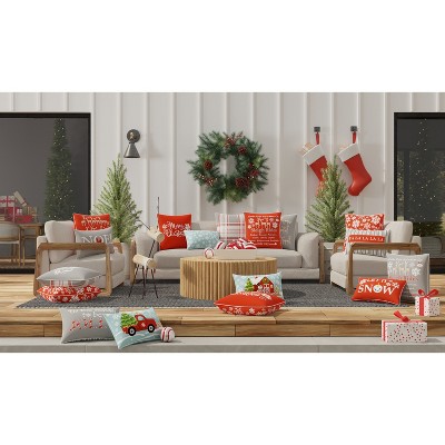 Gray and Red Christmas Sleigh Rides Reversible Throw Pillow