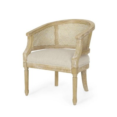 Vynxaria Country Accent Chairs - Beige Rubber Wood with Cane Webbing