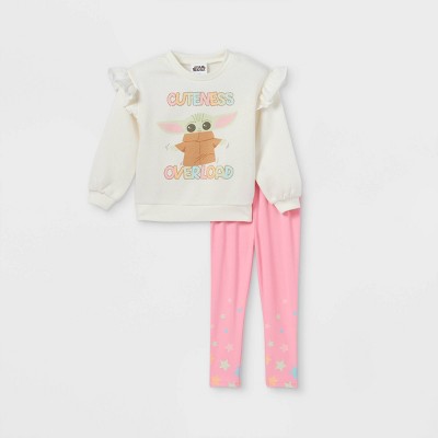 Toddler Girls' Star Wars Baby Yoda Top and Knit Leggings Set - Cream