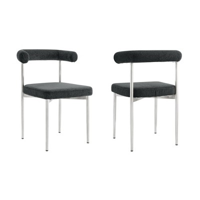 Armen Living Set of 2 Shannon Brushed Stainless Steal and Fabric Dining Chairs Charcoal