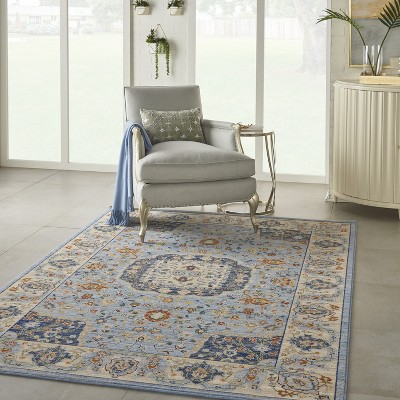 Bohemian Elegance Light Blue Wool Blend Medallion Area Rug 5'6" x 8'