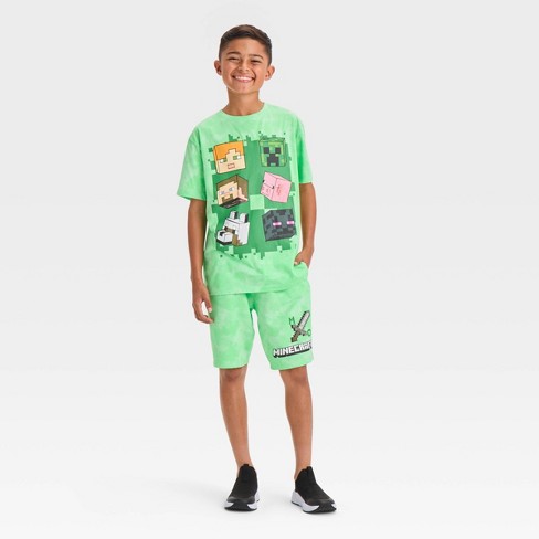 Boys Minecraft Mineral Top and Bottom Set Green XS