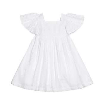 Hope & Henry Girls' Flutter Sleeve Eyelet Empire Dress, Toddler