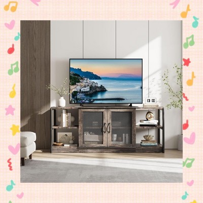 Garvee Rustic Gray TV Stand for 55-75 Inch TVs – Stylish Farmhouse Entertainment Center with Open Shelves, Storage Cabinets