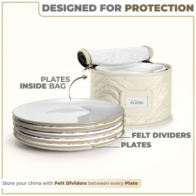 Beige Quilted Fabric Stackable Dinnerware Storage Cases Set