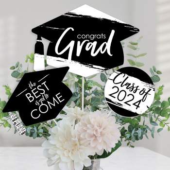 Big Dot of Happiness Black and White 2024 Graduation Party Centerpiece Sticks - Table Toppers - Set of 15