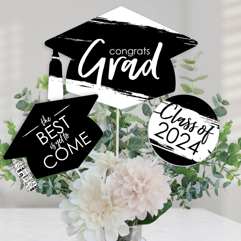 Big Dot of Happiness Black and White 2024 Graduation Party Centerpiece Sticks - Table Toppers - Set of 15, 1 of 9