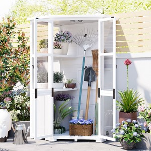 Whisen Outdoor Garden Storage Cabinet with Lockable Door & Waterproof Roof, Mini Greenhouse Cold Frame for Backyard Patio Lawn - 1 of 4