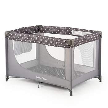 Pamo Babe Travel Foldable Portable Bassinet Baby Infant Comfortable Play Yard Crib Cot with Soft Mattress, Breathable Mesh Walls, and Carry Bag, Gray