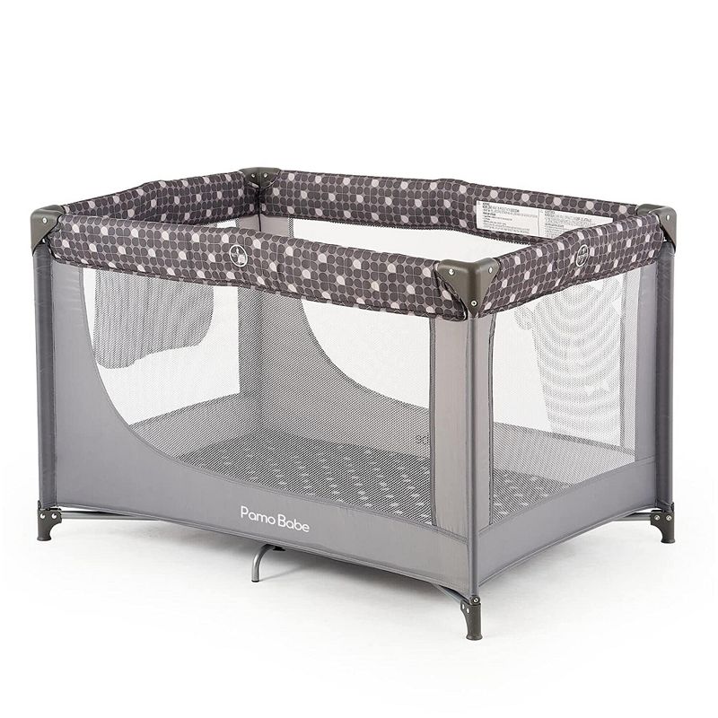 Pamo Babe Travel Foldable Portable Bassinet Baby Infant Comfortable Play Yard Crib Cot with Soft Mattress, Breathable Mesh Walls, and Carry Bag, Gray, 1 of 7