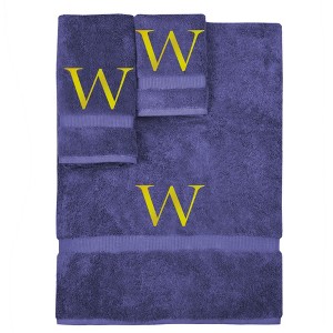 BC BARE COTTON Monogrammed Towel Set, Personalized Gift, Set of 3 - Navy - Gold Block - 1 of 4