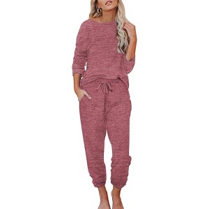 Ekouaer Womens Pajamas Set Long Sleeve Loungewear Soft Lounge Set Joggers with Pockets - 1 of 4
