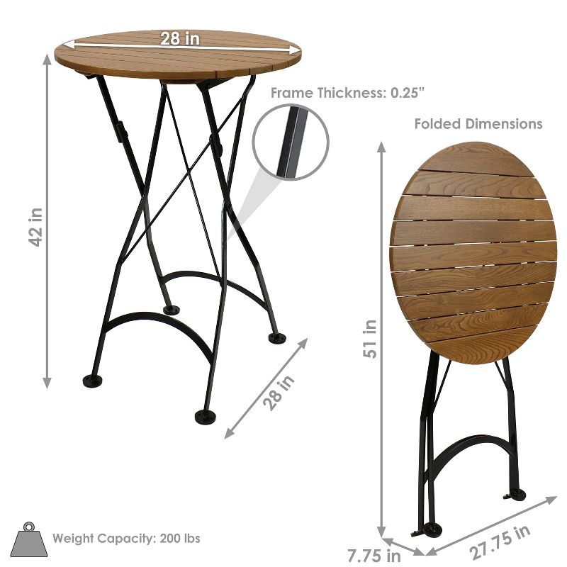 Sunnydaze Indoor/Outdoor Chestnut Wood Folding Round Patio Tall Bar Height Table - 28" - Brown, 4 of 9