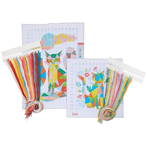 1 Set, Cross Stitch Beginner Kit 1pc Includes 1 Cross Stitch Cloth Stamped  With Pattern+1 Colorful Hoop+1 Key Ring+1 Needle+1 English Instruction+