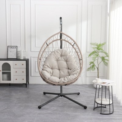 Outdoor Egg Chair with Stand Wicker Hanging Swing Chair with Cushion Indoor Outdoor Hammock Chair for Patio Garden Balcony or Living Room-The Pop Home