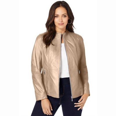 Jessica London Women's Plus Size Zip Front Leather Jacket